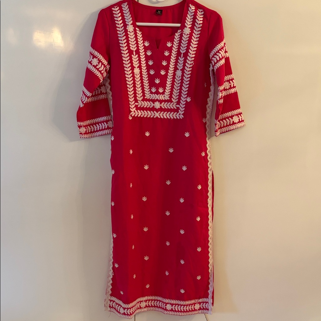 Elegant Red Embroidered Dress